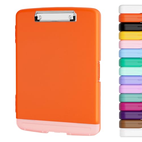 Piasoenc Clipboard with Storage, 8.5 x 11 Clip Board with Pen Holder, Orange - color: Orange