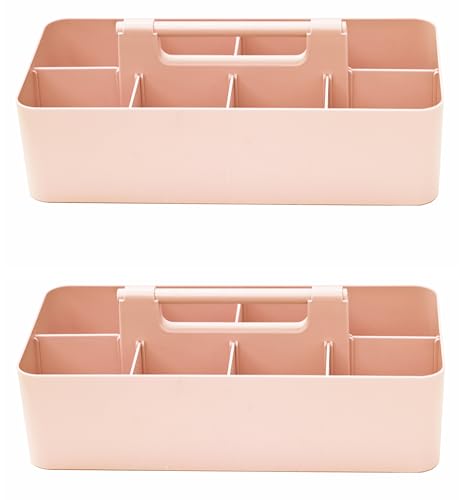 2 PACK - Portable DIY 8 Dividers Durable Plastic Organizer Tote Tool Home Office School Toy Arts Craft Pencil Kids Baby & Supply Cleaning Caddy with Handle Made In USA (Indie Pink) - color: Indie Pink