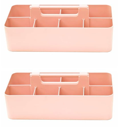 2 PACK - Portable DIY 8 Dividers Durable Plastic Organizer Tote Tool Home Office School Toy Arts Craft Pencil Kids Baby & Supply Cleaning Caddy with Handle Made In USA (Indie Pink) - color: Indie Pink