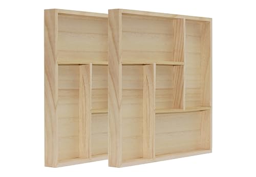 5 Section Wooden Trays – 10" × 10" Square Organizers with Compartments for Crafts, Drawer Tidying, Snacks, and Display | 2 Pack - size: 5 Section