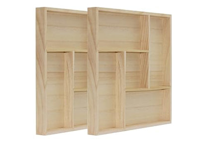 5 Section Wooden Trays – 10" × 10" Square Organizers with Compartments for Crafts, Drawer Tidying, Snacks, and Display | 2 Pack - size: 5 Section