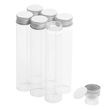 6PCS 80ml Clear Glass Flat Test Tubes with Screw Caps and Plastic Stoppers - color: with Aluminium Caps, size: 80ml