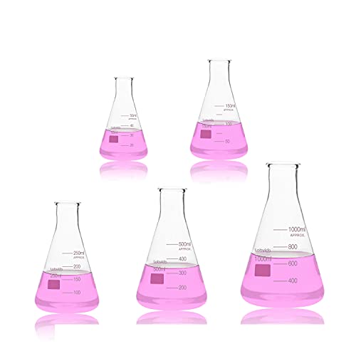 5pcs Narrow Mouth Erlenmeyer Flasks, 50ml 150ml 250ml 500ml 1000ml - style: Each one of Vol. 50ml 150ml 250ml 500ml 1000ml