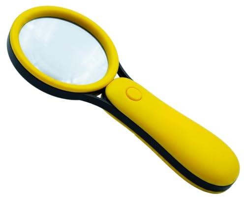 Yellow LED Magnifying Glass with Light, Microscope for Senior Reading, Lightweight Handheld Pocket Magnifier, Non-Breakable Lens, Portable Easy to Use, Jewellery, Coins, Inspection & Hobby Exploration - color: Yellow