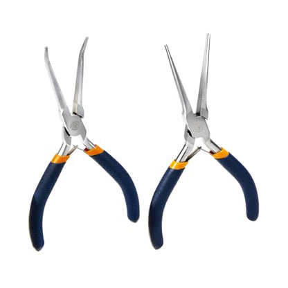 MANUFORE 2-Piece 6 Inch Mini Needle Nose Pliers Set, Straight and 45° Bent - color: Blue