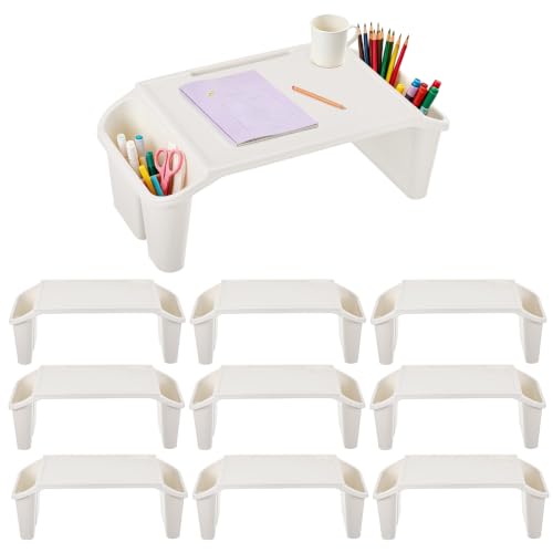 10 Pcs Kids Lap Desk Tray Bulk, Portable Lap Desk Kids Plastic Table with Side Storage Space, White Lap Tray Bed Table for Students, Classroom, Study, Eating, Laptop & Activities - color: White