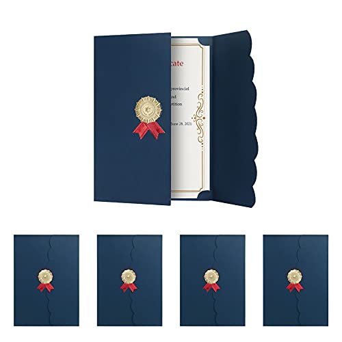 5Pcs Certificate Holders Diploma Covers A4 Letter Size Graduation Certificate Covers Navy Blue Red Diploma Document Holders for Diplomas Awards Certifications Employee Appreciation 8.5 x 11 - color: Blue