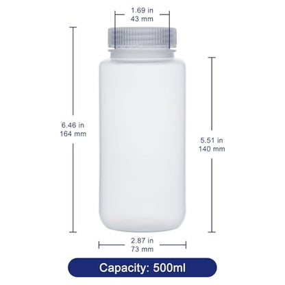 Labasics 2-Pack Wide Mouth Reagent Bottles, Polypropylene, Acid and Base Resistant, Leakproof Cap for Solvent Storage in Laboratory, 500 ml - size: 500 ml