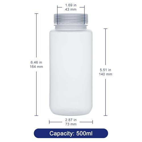 Labasics 2-Pack Wide Mouth Reagent Bottles, Polypropylene, Acid and Base Resistant, Leakproof Cap for Solvent Storage in Laboratory, 500 ml - size: 500 ml