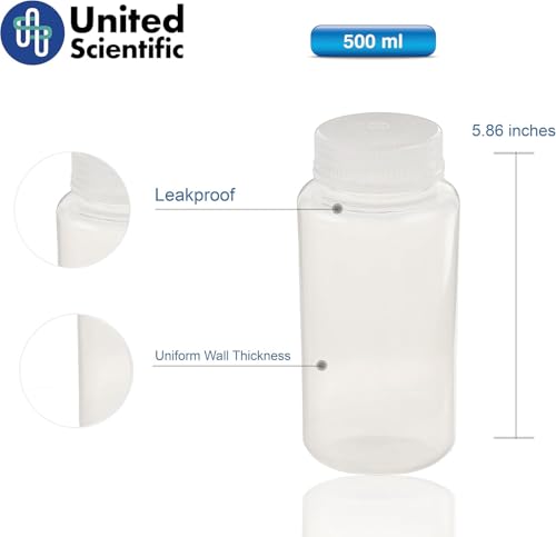 United Scientific™ Sample Bottles with Lids, Polypropylene, 500ml, 12-Pack - size: 16 oz (Pack of 12)