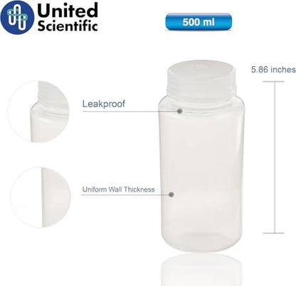 United Scientific™ Sample Bottles with Lids, Polypropylene, 500ml, 12-Pack - size: 16 oz (Pack of 12)