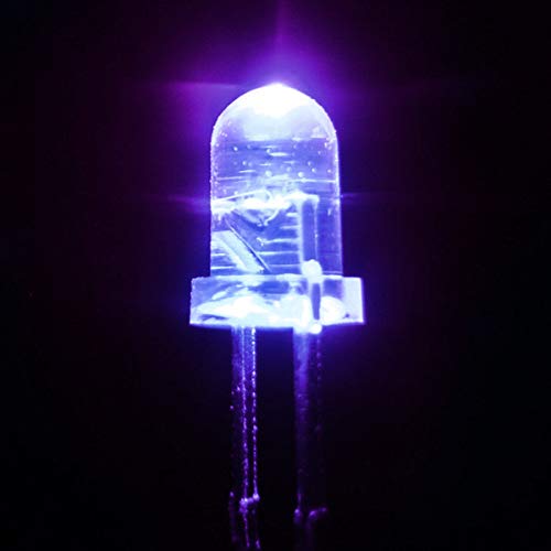 Novelty Place 100pcs 5mm Clear LED Diode Lights - Transparent DC 3V 20mA Light Emitting Diode LED Bulbs - DIY Science Project Electronic Components Lighting Kit (Purple Light) - color: Purple (Uv)