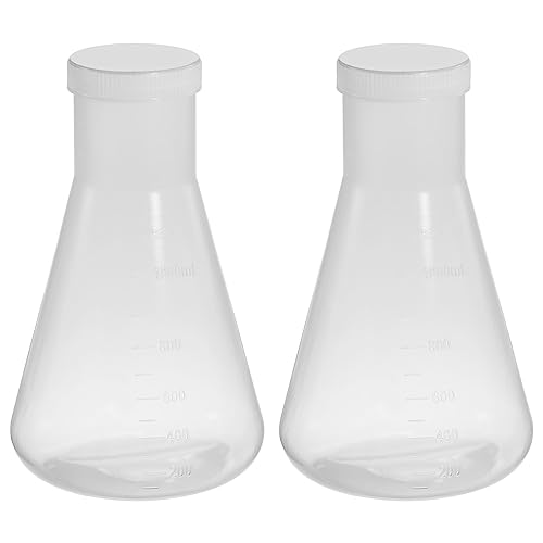 PATIKIL 1000ml Plastic Erlenmeyer Flask with Screw Caps, 2 Pack Narrow Mouth Conical Flask for Laboratory, Clear - size: 1000ml