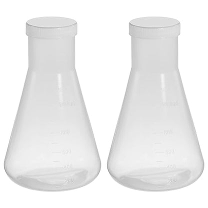 PATIKIL 1000ml Plastic Erlenmeyer Flask with Screw Caps, 2 Pack Narrow Mouth Conical Flask for Laboratory, Clear - size: 1000ml