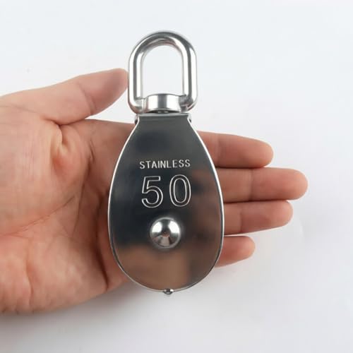 2Pcs M50 Stainless Steel Single Pulley Block Silver Wire Rope Hanging Towing Wheel Lifting Crane Swivel Pulley - size: M50-2PCS