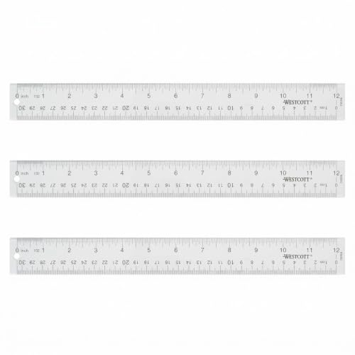 Westcott Acrylic Clear Rulers Set, Easy-to-Read Markings, Scratch-Resistant Design, Raised Beveled Edges, for Crafting, Office, Classroom, Back to School, School Supplies, 12-Inch, 3 Pack