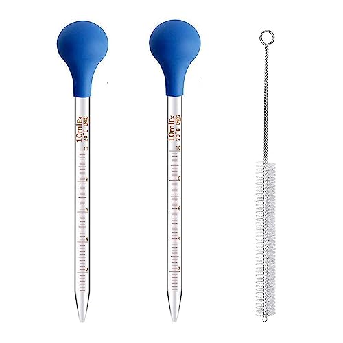Pipettes with Big Rubber Bulb, 2Pcs Glass Droppers, 1 Cleaning Brush - size: 10 ml Pipettes