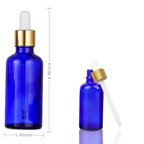 12 Pack 50ml Blue Glass Dropper Bottle, 1.7 oz Tincture Bottle with Droppper with Eye Dropper and Gold Cap, Leak Proof Travel for Essential Oils/Chemistry Lab Chemicals/Cologne and Perfume - color: Blue, size: 1.7 Ounces
