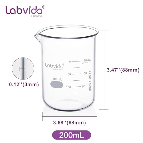 6pcs 200ml 3.3 Borosilicate Glass Thick Beakers, LVA020 - style: 6pcs of Vol.200ml