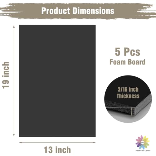 Mat Board Center 13x19 Black Foam Boards Pack of 5, 3/16" Thick - color: Black, size: 13x19