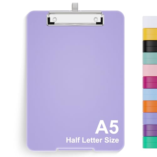 Hongri A5 Clipboard with Storage, Metal Retractable Pen Holder, Purple - color: Purple