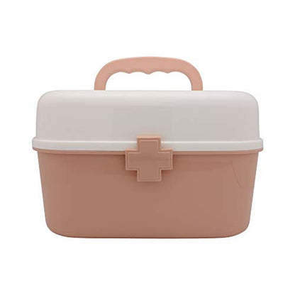 Plastic First Aid Storage Box Container Bin with Removable Tray and Portable Handle, Family Emergency Medicine Kit Case Organizer, White&Pink - color: white&pink