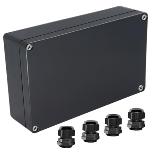Junction Box IP65 Waterproof ABS Plastic Electrical Project Case Power Junction Boxes, Project Box with 4 PCS M16 Cable Glands 7.87x4.72x2.2 inch (200 x 120 x56 mm) - color: Black, size: 7.87"x4.72"x2.2"
