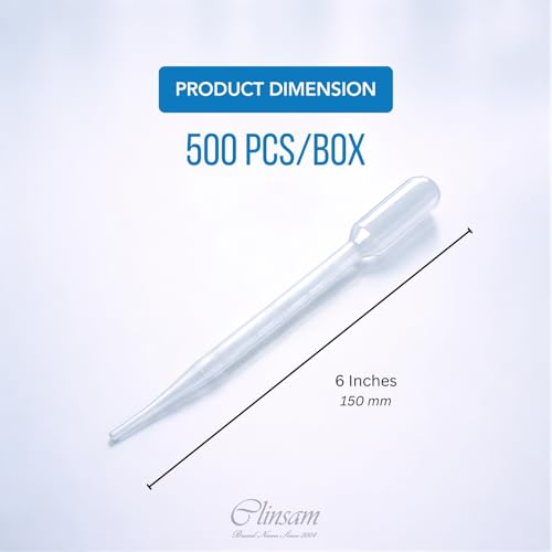 3.5mL Transfer Pipette - Disposable Transfer Pipettes Dropper 150mm Length, Bulb Draw, Capacity 3.5mL, Graduated to 1mL, Suitable for Science Labs, Medicine, Essential Oil, 500 Pipet/Box
