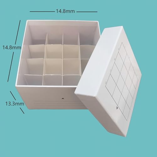 16-Well Storage Box for Lab Samples, Low Temperature Freezer Box for 50ml Tubes, Vials, Cryovials, Waterproof,White 2pcs(50ml-16) - size: 50ml-16