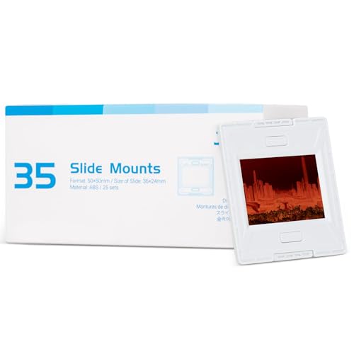 JJC 25 Pairs 35mm Slide Film Mounts to Holder 25 Sheets of Film, with Snap-in Design & Precisely Position, Premium Scanning Accessories Worked Well with Most Projectors Scanners Slide Trays Binder - color: 25 Pairs