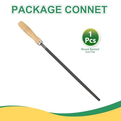HARFINGTON 12" Round Fine Cut File Double Cut Teeth Fine Metal File High Carbon Steel T12 with Wood Handle for Metal Wood Finishing Roughing, Grey/Yellow - size: 12", style: Fine Cut