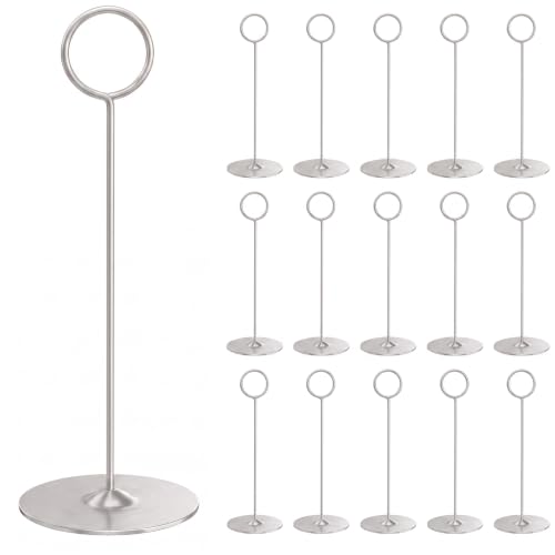 Urban Deco 16 Pieces Table Card Holder 8 inches Table Number Holders Place Steel Card Holders for Photos, Food Signs, Memo Notes, Weddings, Restaurants, Birthdays（Matte Silver） - color: Matte Silver