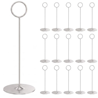 Urban Deco 16 Pieces Table Card Holder 8 inches Table Number Holders Place Steel Card Holders for Photos, Food Signs, Memo Notes, Weddings, Restaurants, Birthdays（Matte Silver） - color: Matte Silver