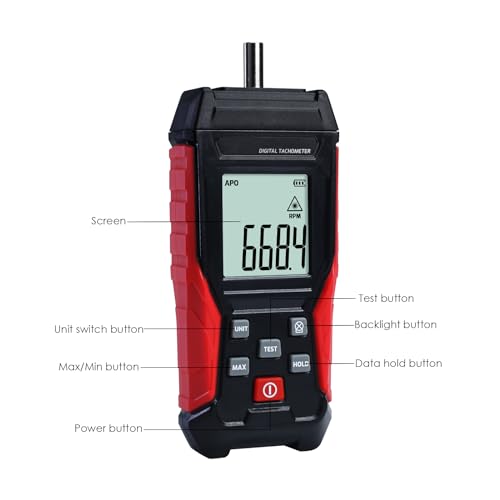 Digital Tachometer 2-in-1 Non-Contact Laser Photo Tachometer 3~99,999RPM & Contact RPM Meter Gauge 3~19,999RPM Handheld RPM Tachometer Tester with Contact Probes for Line Speed and Motor RPMs Testing - color: Tachometer