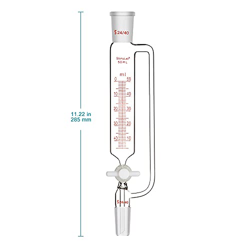 stonylab Pressure Equalizing Graduated Addition Funnel, Borosilicate Glass Dropping Funnel 24/40 Joint 50 ml with PTFE Stopcock for Laboratory (50 ml) - size: 50 ml