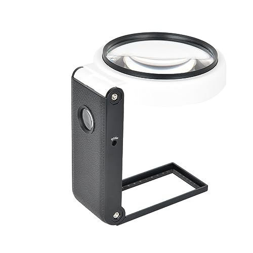 Magnifying Glasses with Light and Stand, 10X 25X Handheld Lighted Magnifier, Large Standing Magnifying Glass with 32 LED Lights for Close Work Coin Stamp Collection