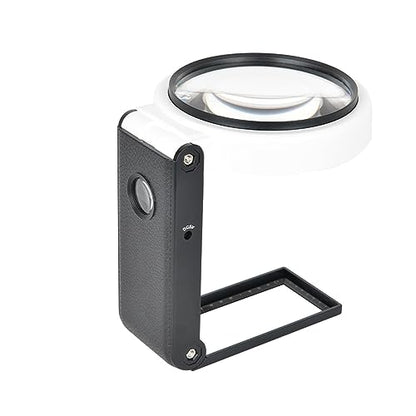 Magnifying Glasses with Light and Stand, 10X 25X Handheld Lighted Magnifier, Large Standing Magnifying Glass with 32 LED Lights for Close Work Coin Stamp Collection