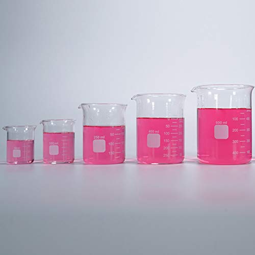 5-Piece Borosilicate Glass Measuring Low Form Beaker Set, 50-600 mL - size: 50ml+100ml+250ml+400ml+600ml