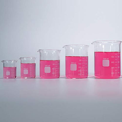 5-Piece Borosilicate Glass Measuring Low Form Beaker Set, 50-600 mL - size: 50ml+100ml+250ml+400ml+600ml
