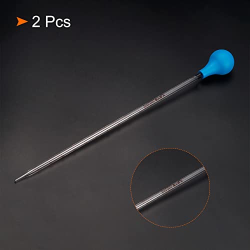 PATIKIL Graduated Dropper Pipettes Kit, 2pcs 2ml Borosilicate Glass Pipette with Rubber Cap for Transfer Liquid for Lab, Chemistry, Clear - size: 2ml