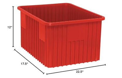 QUANTUM STORAGE SYSTEMS DG93120RD Dividable Grid Storage Container, Heavy-Duty Stackable Plastic Parts Bin for Warehouse, Assembly & Industrial Organization, 22-1/2" x 17-1/2" x 12", Red, 3-Pack