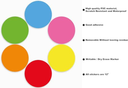 30 Pack 12" Dry Erase Dots for Classroom Tables, Removable Whiteboard Stickers for Student Desks, Reusable Dry Erase Circle Decals for Teachers, Learning Centers & Homeschool (30)