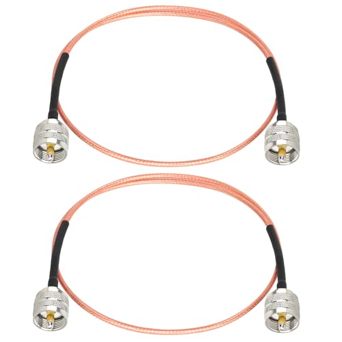 MOOKEERF RG316 CB Coax Cable 2ft,2 Pack UHF PL259 Male to Male CB Antenna Cable 50 Ohm for HAM Radio,Antenna Analyzer,Dummy Load,SWR Meter - size: 2FT