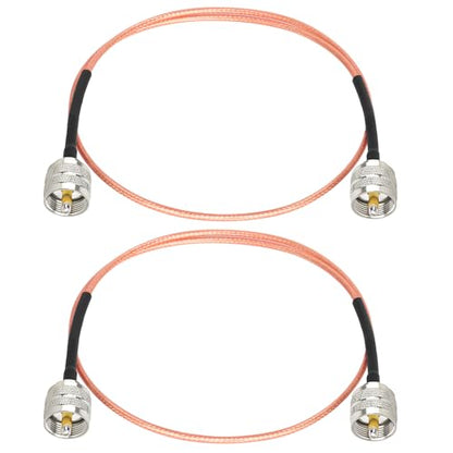 MOOKEERF RG316 CB Coax Cable 2ft,2 Pack UHF PL259 Male to Male CB Antenna Cable 50 Ohm for HAM Radio,Antenna Analyzer,Dummy Load,SWR Meter - size: 2FT