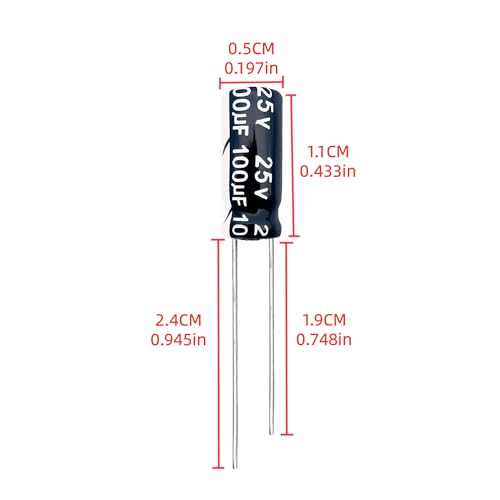 Electrolytic Capacitor YYipdian 100uF 25V 5x11mm High Temperature Resilience Aluminum Capacitors (Pack of 10) - size: 100uF 25V 5x11mm 10PCS