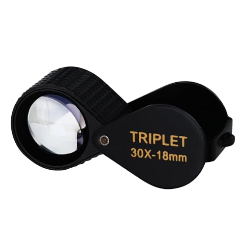 30X Magnification Jewelers Loupe Pocket Jewelry Loupe 18mm Optical Glass Lens, Foldaway Design, Metal Construction, Battery-Free for Jewelry Coins Gems Stamps Watches Hobbies