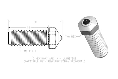 Diamondback Kobra S1 Compatible 3D Printer Nozzle, Diamond Tip, 0.6mm - size: 0.6mm