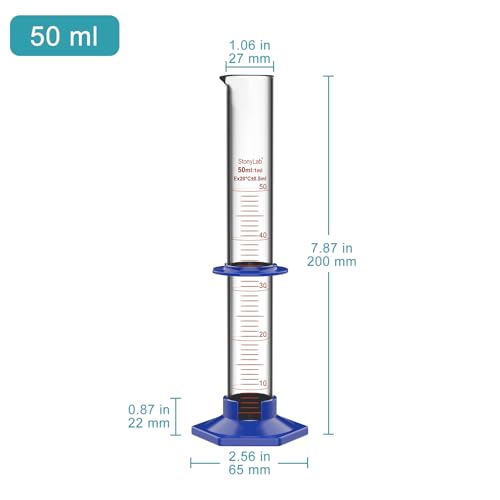 stonylab Graduated Cylinder, Laboratory Borosilicate Glass Graduated Measuring Cylinder with Plastic Hexagonal Base and Protective Collar, 50 ml - size: 50 ml