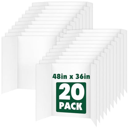20 Pack White Trifold Poster Board, 36in x 48in Corrugated Project Board - size: 36''x48''-20P