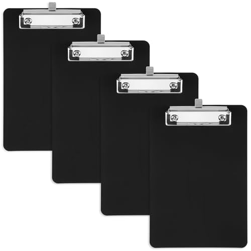 5.9x8.8in Plastic Clipboard with Metal Pen Holder Loop Fits A5 Paper, 4 Pack Black Plastic Clip Boards Lightweight and Portable for Nurse Teachers, Convenient & Sturdy Smooth Writing Clipboards - color: Black, size: 5.9x8.8in - A5